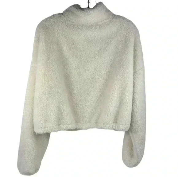 OFFLINE by Aerie Women's Large White Fleece Zip-Up Teddy Jacket Cropped - Picture 7 of 9